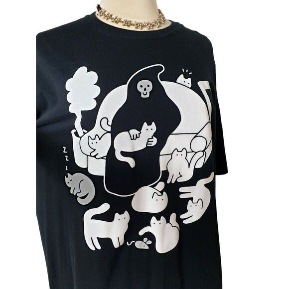 Grim Reaper Kitty T-Shirt 2XL Black White Printed Tee Hot Topic 2XL Unisex - Picture 6 of 7